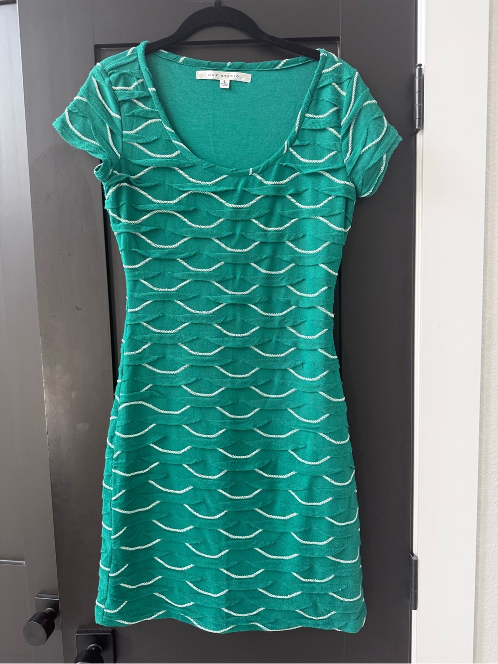 Max Studio Teal Wave-Stripe Short Sleeve Knit Dress
